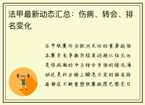 法甲最新动态汇总：伤病、转会、排名变化